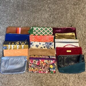 IPSY MAKEUP BAG LOT - 15 COSMETIC BAGS, TRAVEL POUCHES, MIXED STYLES EUC